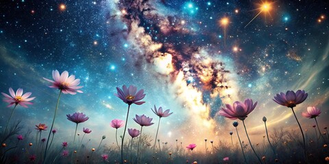 Wall Mural - ethereal galaxy with interstellar flowers of cosmic dust, creating a mesmerizing celestial scene