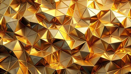 Abstract gold crystal polygonal panorama wallpaper with faceted texture in render