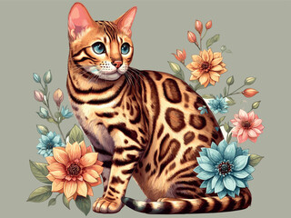 Sticker - Cute Bengal Cat Vector Cartoon illustration