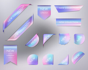 Wall Mural - new tag ribbon and banner holographic stickers. hologram labels of different shapes. colored gradien