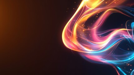 Wall Mural - Abstract colorful glowing waves on a dark background.