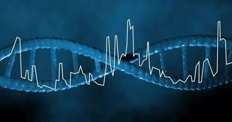 Sticker - Animation of digital data processing over dna strand spinning