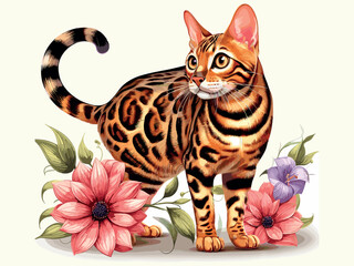 Sticker - Cute Bengal Cat Vector Cartoon illustration