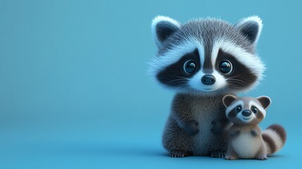 Poster - A cartoon raccoon and its baby.