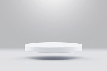 Poster - White podium background empty pedestal presentation stage scene abstract platform showcase blank stand display mockup 3D product design. Luxury round minimal levitation template isolated backdrop.