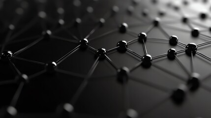 Abstract network design with black nodes and lines.