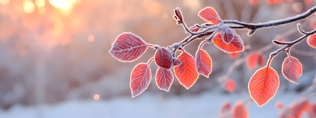 Wall Mural - Winter Frost on Autumn Leaves