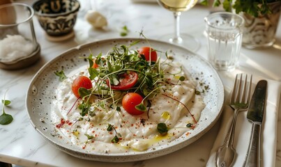 Wall Mural - Vitello tonnato with cutlery on a white table