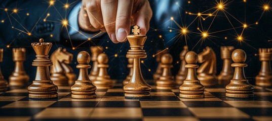 Poster - Business Strategy And Planning Concept. Close-up Of A Hand Choosing King Chess Piece On Board