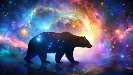 Wall Mural - a charming bear silhouette set against a stunning galaxy background sprinkled with stars