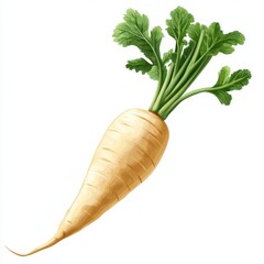 Fresh and vibrant daikon radish with green leaves, perfect for healthy cooking, salads, and Asian cuisine.