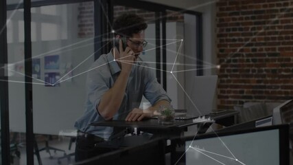 Poster - Animation of network of connections with data processing over caucasian businessman in office