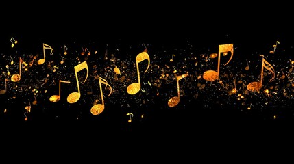 Wall Mural - Staff, notes, black background, golden yellow, jumping, music, melody, rhythm,