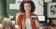 © PeakPoints/peopleimages.com - Portrait, business and woman with coffee, office and happiness with copywriting, joyful and espresso. Face, person and creative with startup, herbal tea and cappuccino with aroma, scent or cheerful