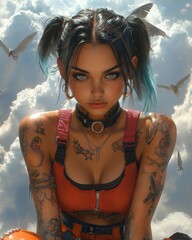 Poster - A woman with tattoos and piercings