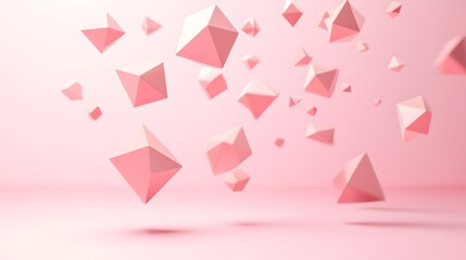 Soft pink 3D tetrahedrons floating in a minimalistic background with a gentle gradient