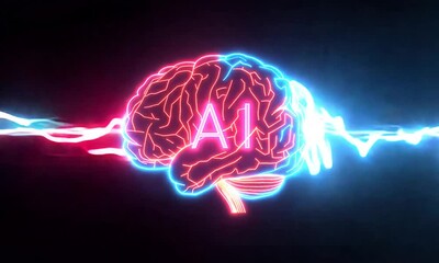 Aufkleber - digital brain glowing in blue color future technology illustration