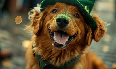 Happy dog celebrating St. Patrick's Day