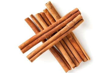 A pile of cinnamon sticks isolated on white background