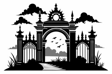 Wall Mural - Heaven Gate black and white silhouette vector illustration on a white background. hyper-realistic, highly detailed, ultra-detailed.