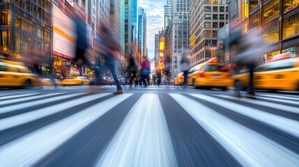 Canvas Print - A busy city street with people walking and cars driving, AI