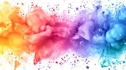 Poster - Paint splatter banner, rainbow watercolor paint stains. Colorful splattered spray paints, abstract color ink explosion vector background.