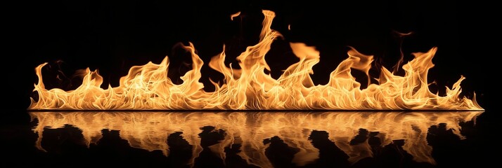 Wall Mural - A long line of fire with a reflection of it in the water
