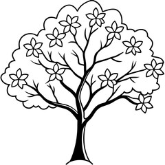 cherry blossom tree outline coloring book page line art drawing