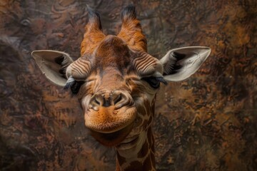 Wall Mural - Close-Up of Smiling Giraffe Against Black Background