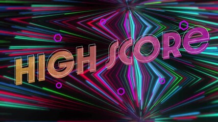 Poster - Animation of high score text over colourful shapes on black background