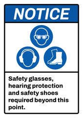 Wall Mural - ANSI notice safety signs_safety glasses, hearing protection and safety shoes required beyond this point portrait size a4/a3/a2/a1	
