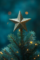 Wall Mural -  beautiful christmas glitter star on christmas tree