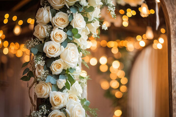 Close Up of Romantic Wedding Decor with Vintage Wooden Elements