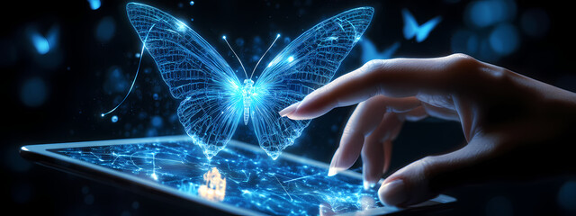 Canvas Print - Holographic Butterfly Emerging from Tablet