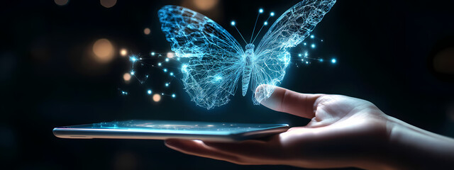 Canvas Print - Holographic Butterfly Emerging from Tablet