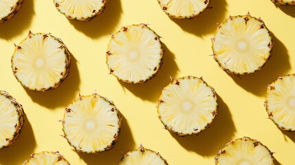 Poster - A pattern of pineapple slices on a yellow background.