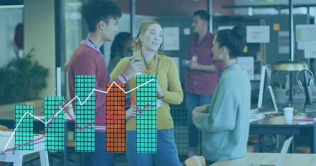 Poster - Animation of financial data processing over diverse business people in office