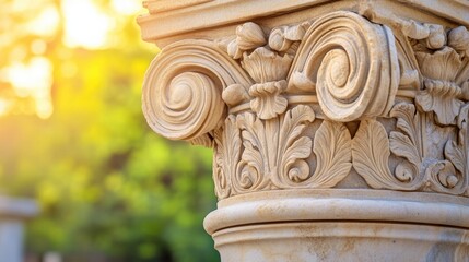 Wall Mural - A close up of a pillar with decorative carving on it, AI