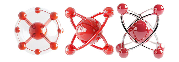 Atom model set isolated on transparent background. Decorative atom structures for science and chemistry themes