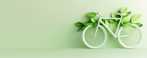 A minimalist bicycle design with green leaves, symbolizing eco-friendly transportation and sustainable living.