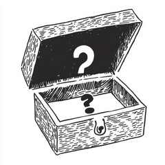 Fototapete - An illustration of a hand-drawn doodle gift box with a question mark symbol for a mystery gift box
