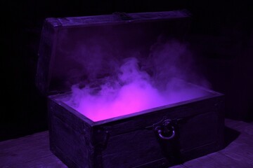 A purple magic comes out of a fantasy box in Pandora's Box, a digital illustration, stock photo