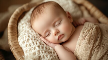 Poster - A baby sleeps soundly in a knitted blanket.