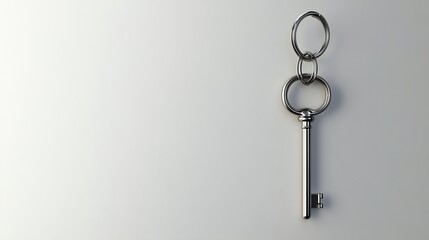 Canvas Print - A shiny silver key with a ring on a white background.