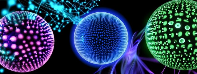 Poster - abstract network technology set with dot and point. science global concept bright dot, line on black