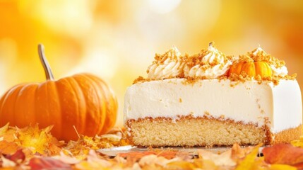 Canvas Print - A slice of pumpkin cheesecake sitting on top of a table