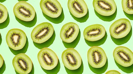 A pattern of kiwi slices on a green background.