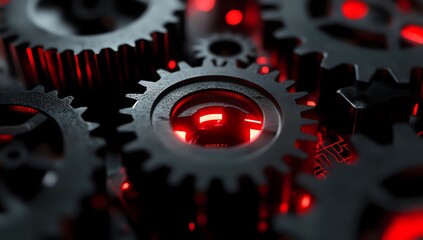 Close-up of a red glowing gear mechanism.