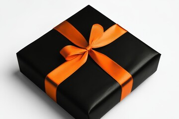 Orange ribbon on white background on black gift box