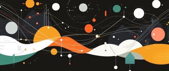 Wall Mural - A modern hand drawn illustration of a space surface with elements from science and technology. An abstract trend background. An illustration of a cyberspace surface.